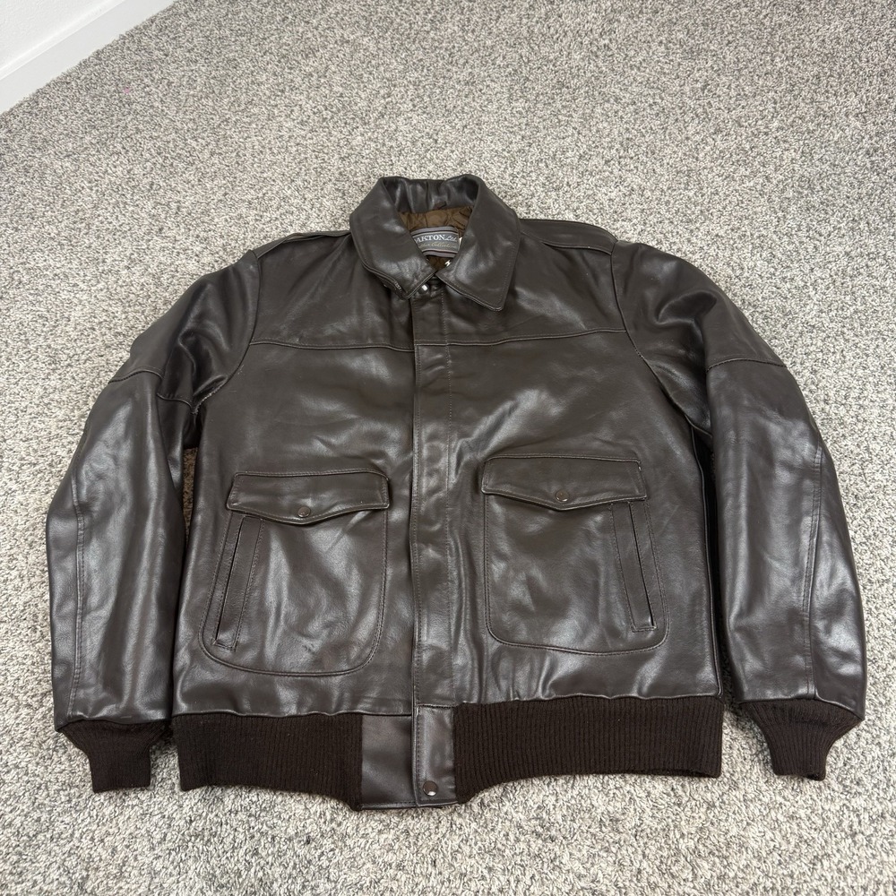 VTG Oakton LTD Leather Bomber Jacket Mens 44 XL Tall A2 Flight USA Quilt Lined